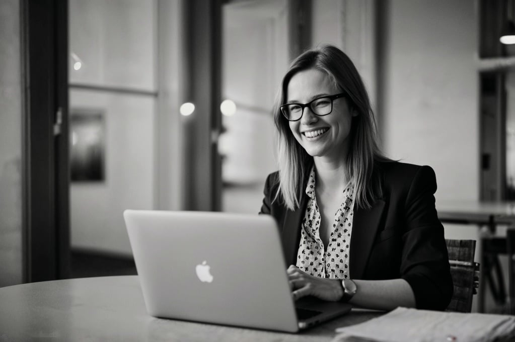 Kvinna laptop – digital mötesbokning och prospektering Kvinna laptop – digital mötesbokning och prospektering
